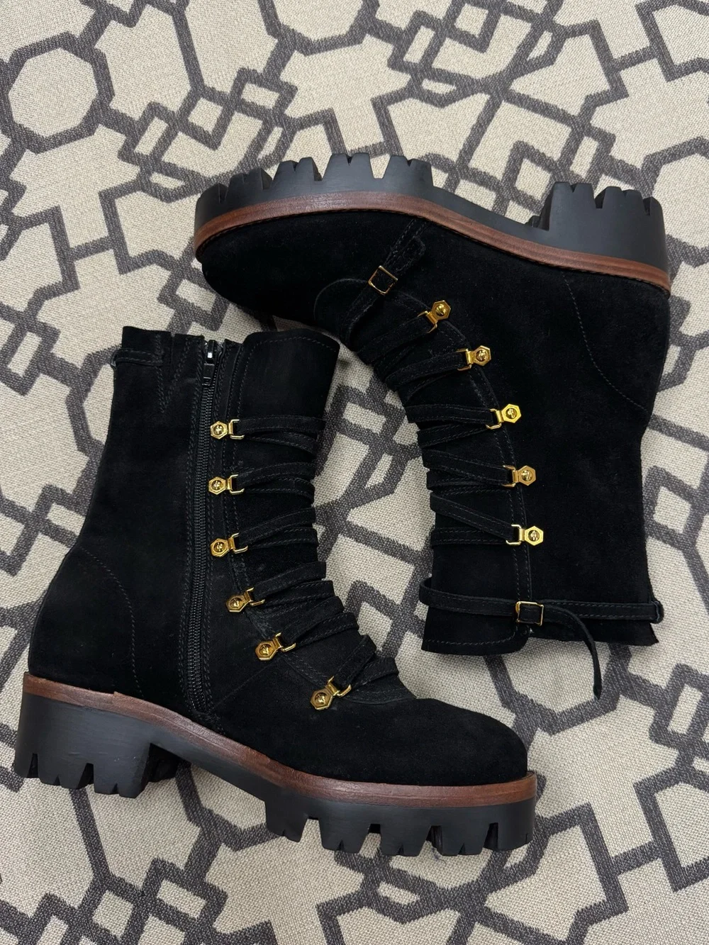 Jeffrey Campbell Stanley Black Suede Platform Lug Sole Moto Combat Hiking Boots